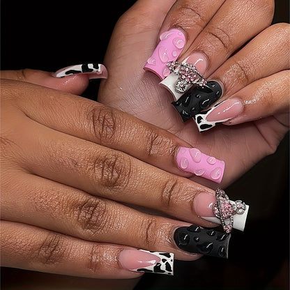 Decorative 3D Press-On Nail Art with Gemstone Accents Acalora