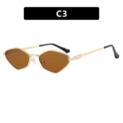 Women's geometric sunglasses with glossy metal frame and polarized lenses Bowlift