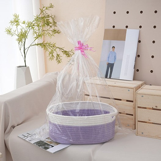 Natural storage basket with ribbons Acalora