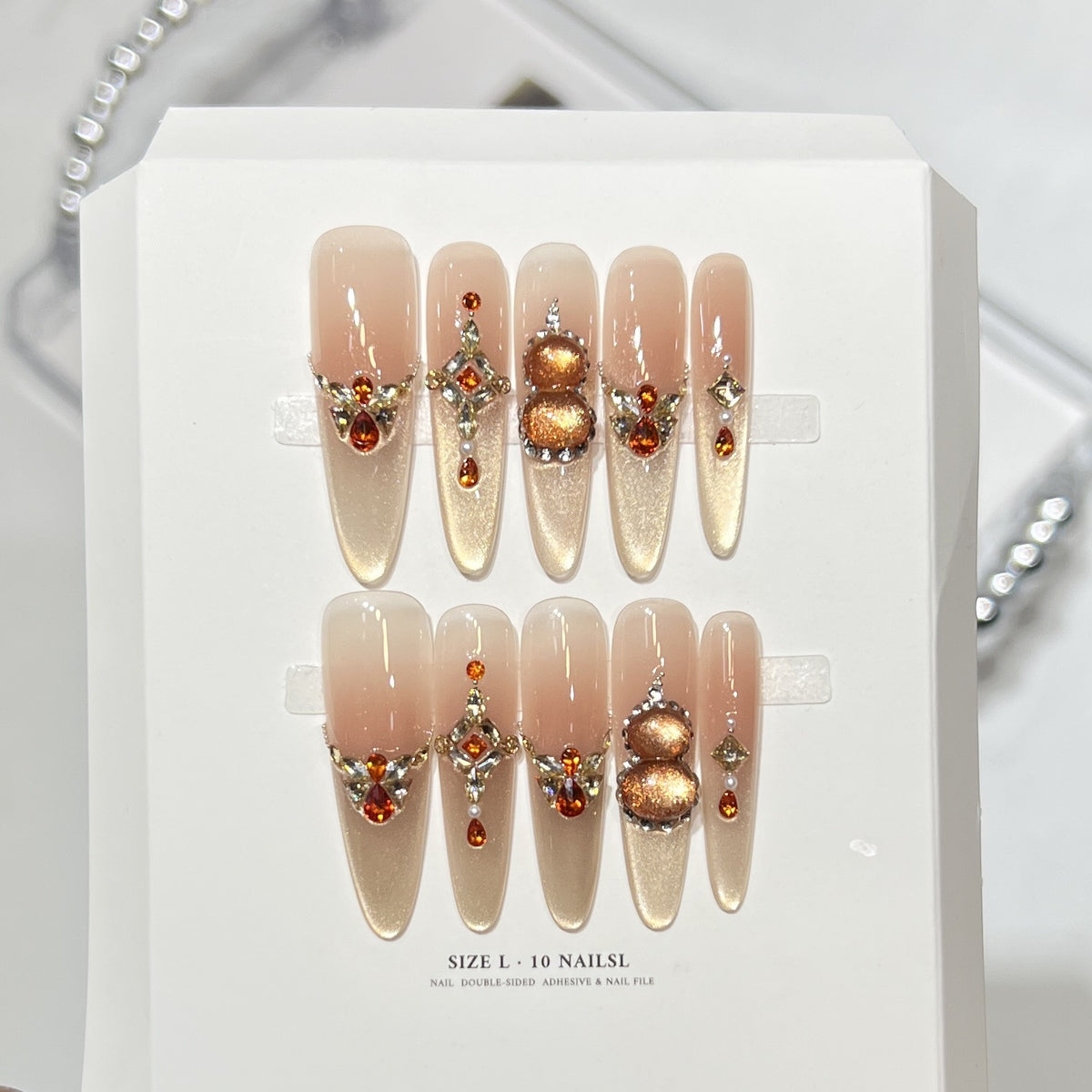 Premium Press-On Nail Art Set with Elegant Heart & Leaf Design Acalora