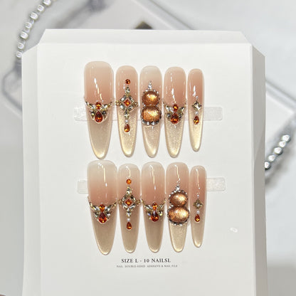 Premium Press-On Nail Art Set with Elegant Heart & Leaf Design Acalora