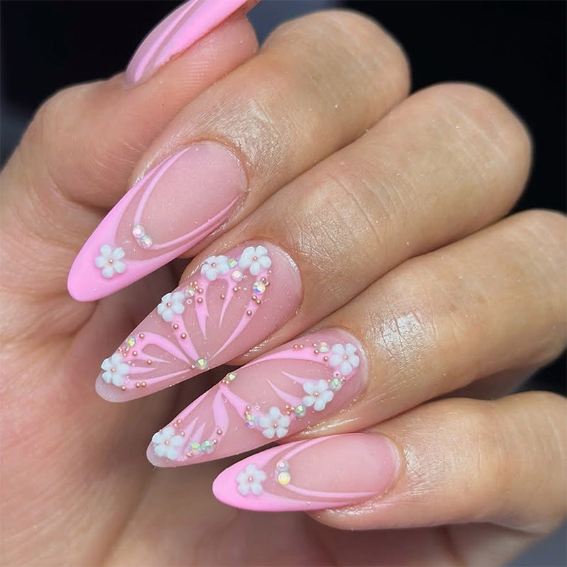 Decorative Press-On Nail Art Set with Gemstone and Floral Accents Acalora