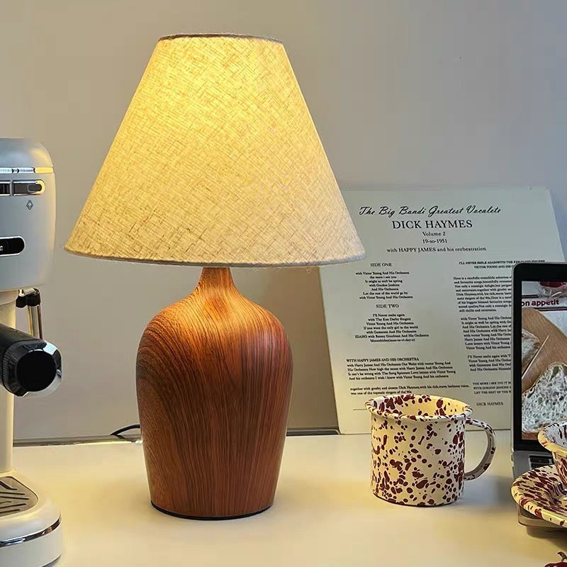 Modern Table Lamp with Natural Wood Base