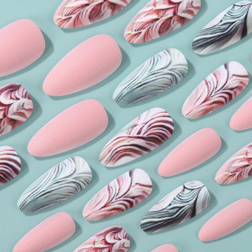 Artificial Nails Set with Modern Marble and Flower Patterns Acalora