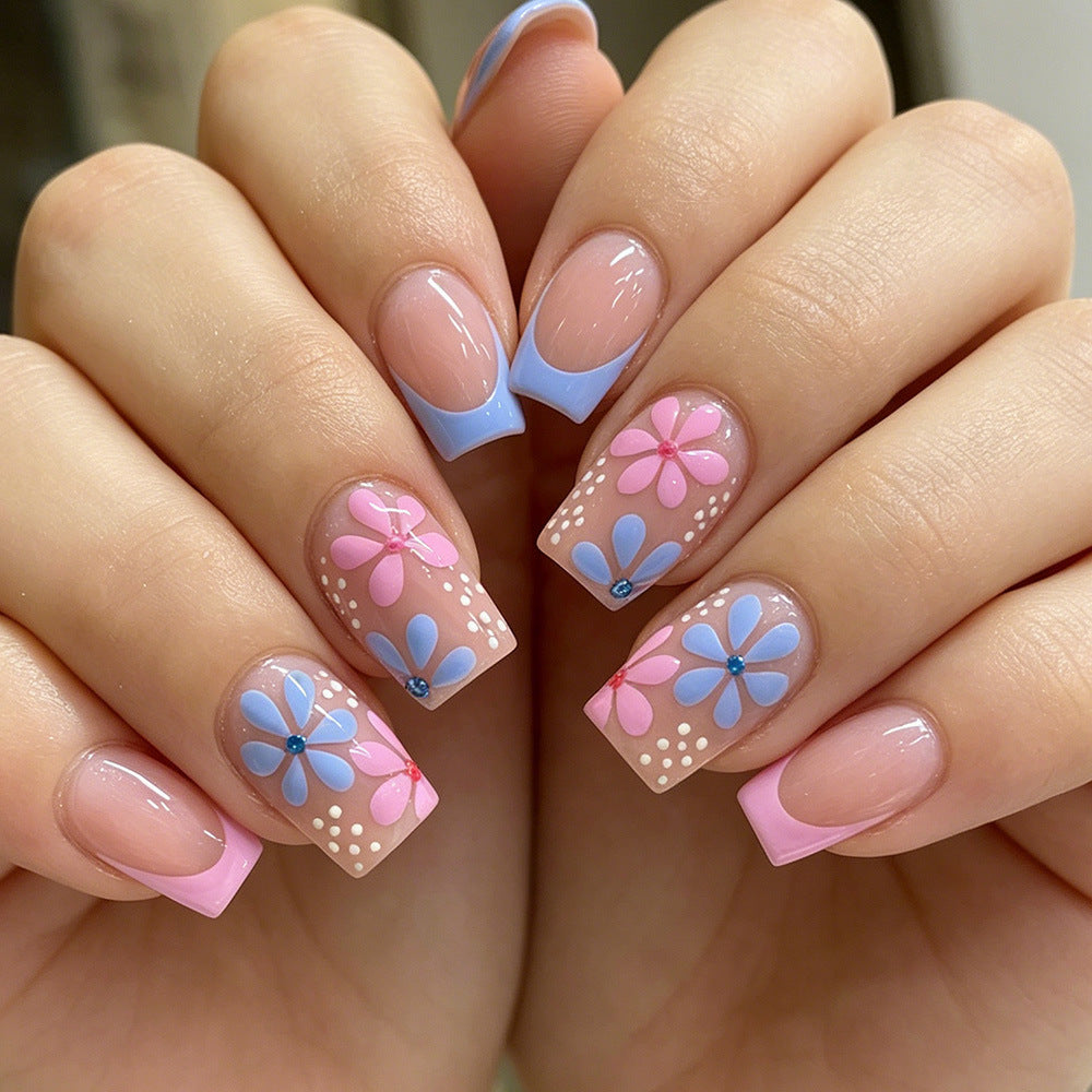 Artistic Floral Press-On Nail Tips Acalora