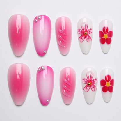 Artificial nail set with delicate flower designs and shimmering accents Acalora
