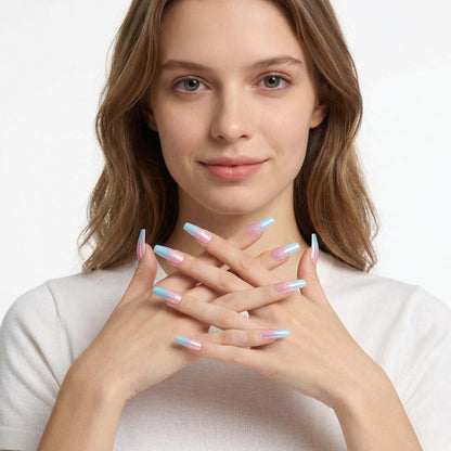 Artificial nails in modern glitter gradient design Acalora