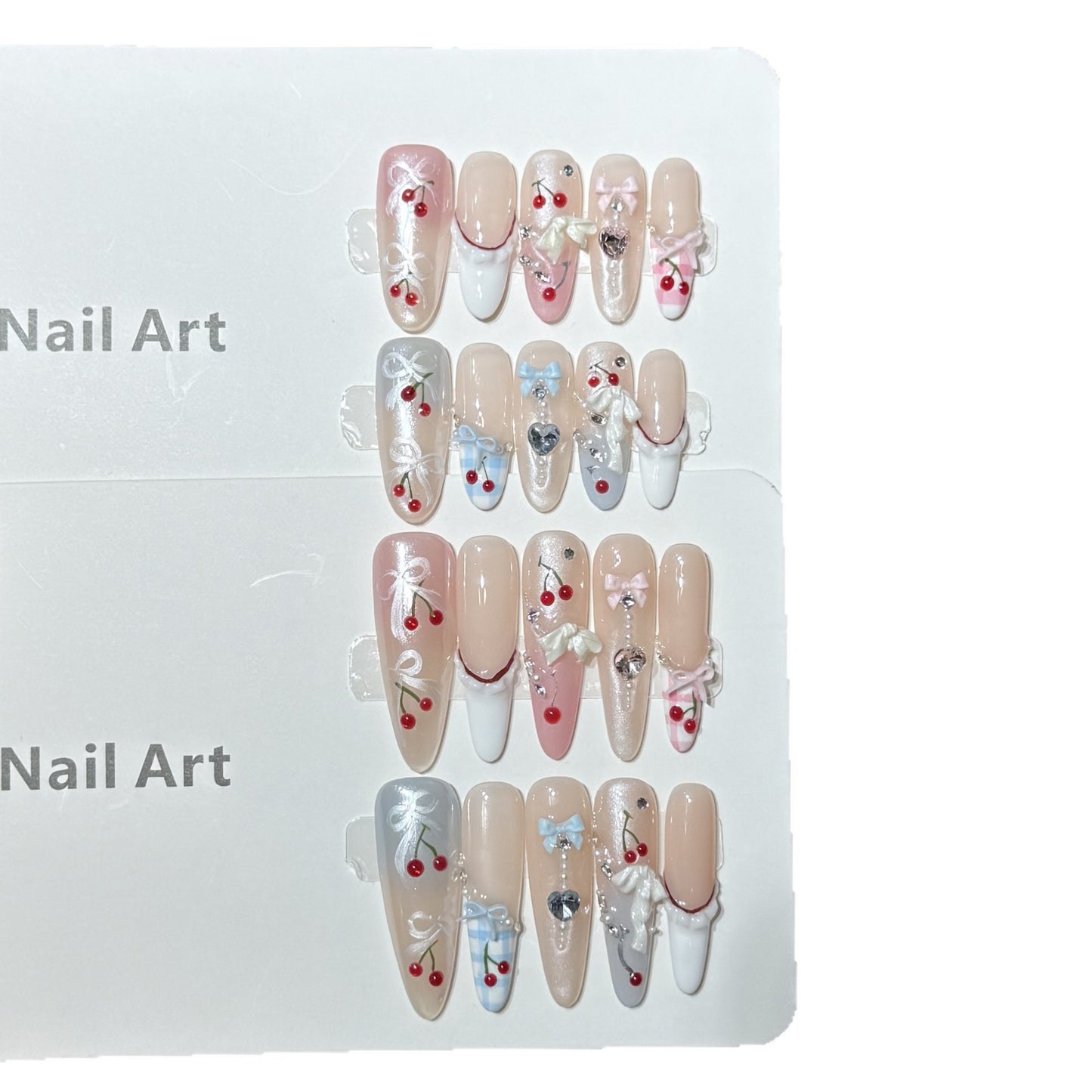 Decorative Press-On Nail Art Set with Charming Cherry Accents Acalora