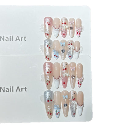 Decorative Press-On Nail Art Set with Charming Cherry Accents Acalora