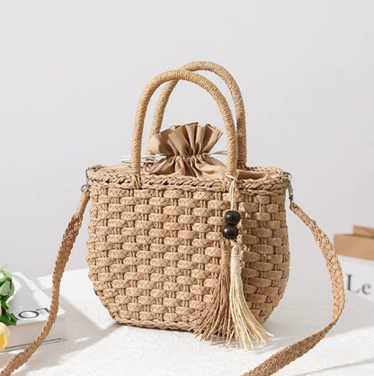 Women's Handmade Basket Bag with Tassel Accent Karnz
