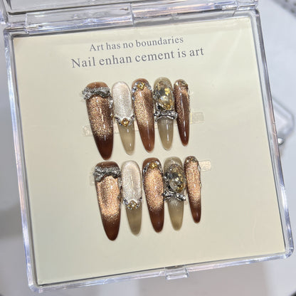 Artistic Stiletto Press-On Nail Set with Gemstone Accents Acalora