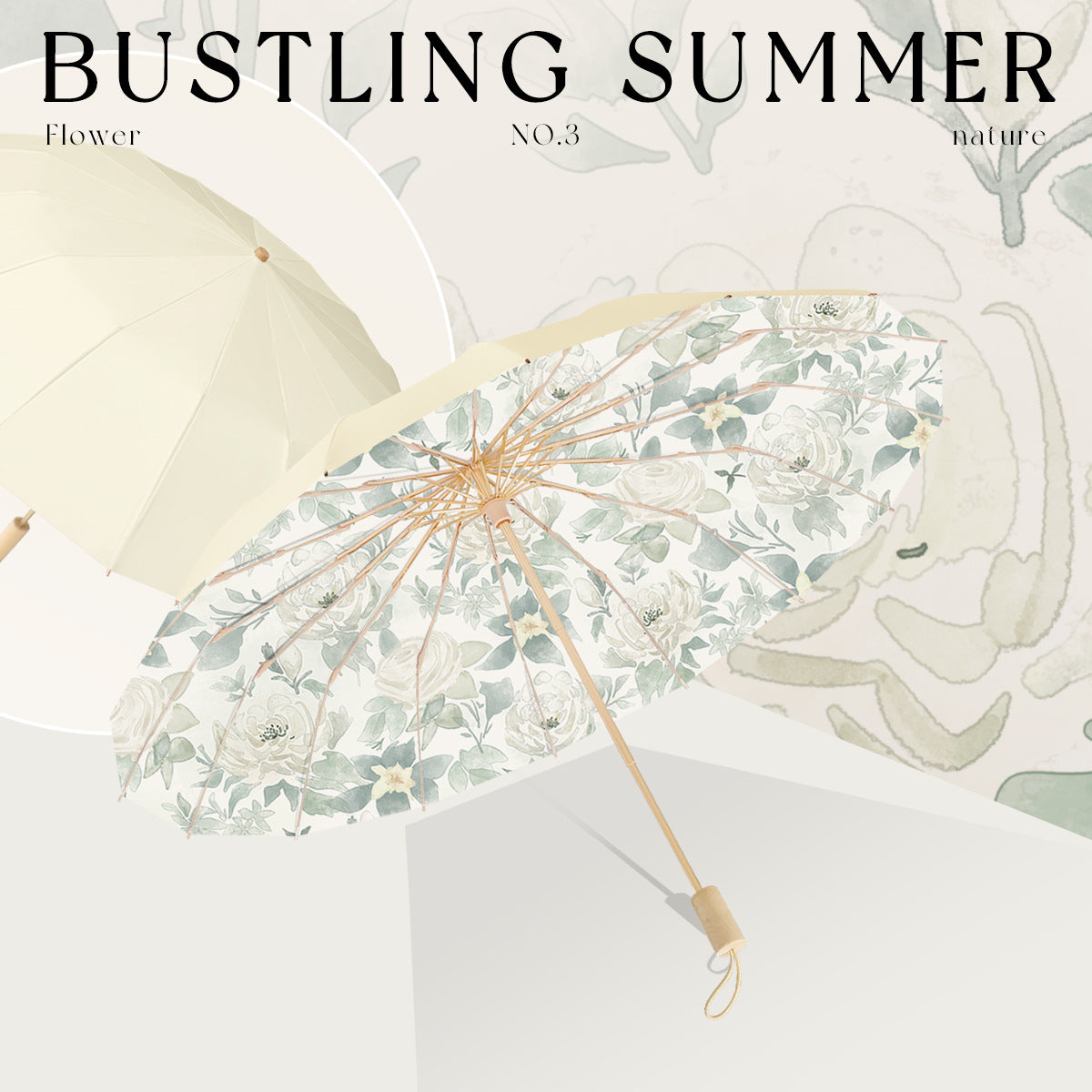 Women's elegant folding sun umbrella with floral design Kalsten