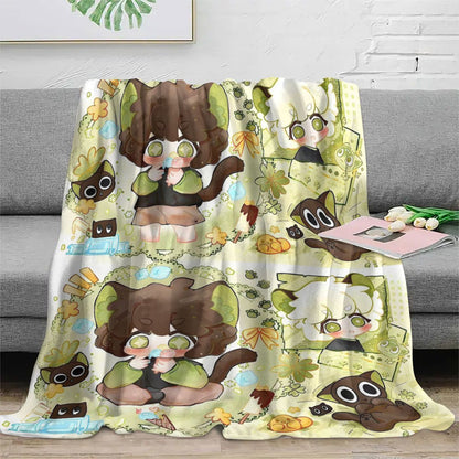 Cartoon Animal-Themed Fleece Throw Blanket