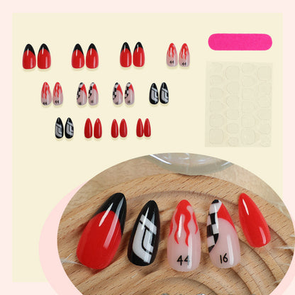 Artistic Press-On Nails with Flame Design Acalora