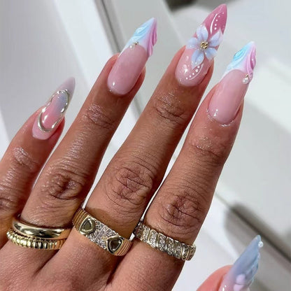 Artificial nails with flower pattern and glamorous accents Acalora
