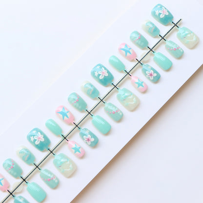 Mermaid-Inspired Decorative Press-On Nail Set Acalora