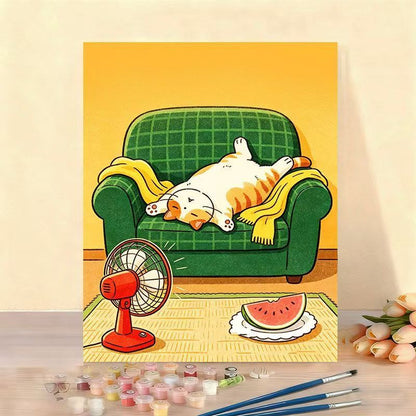 Whimsical Cat Illustration Canvas Artwork