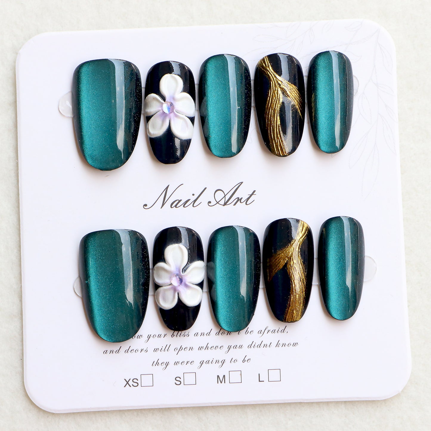 Elegant Press-On Nail Set with Floral Embellishments Acalora
