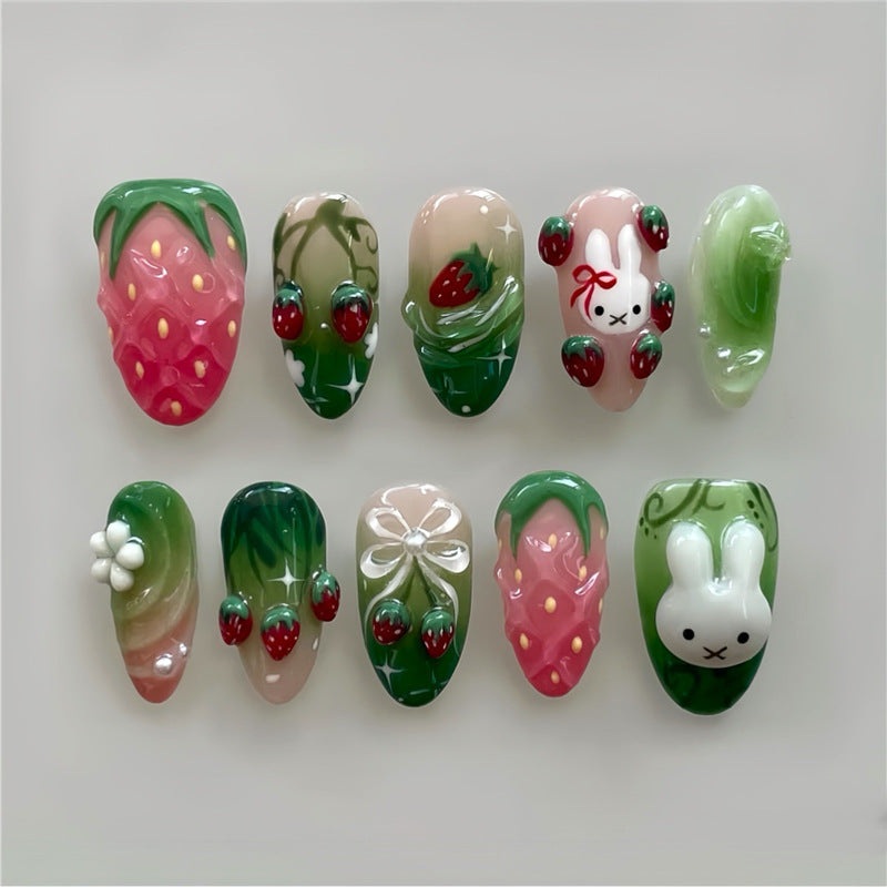 Playful Strawberry Design Press-On Nail Set Acalora
