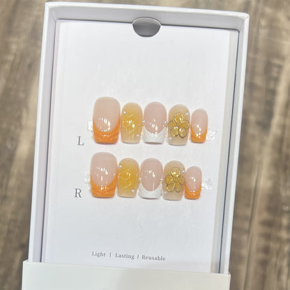 Elegant Stiletto Press-On Nail Set with Floral Accents Acalora
