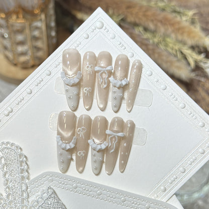 Elegant Press-On Nail Set with Ruffled Accents Acalora