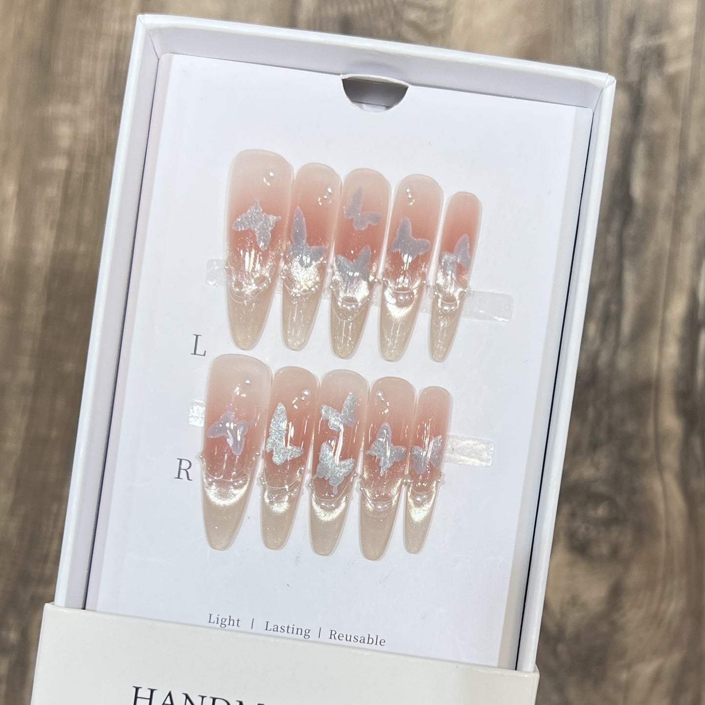 Artistic Stiletto Press-On Nail Set with Butterfly Design Acalora