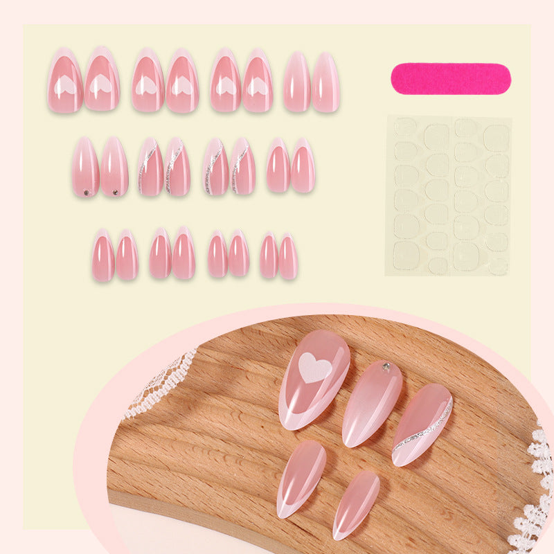 Versatile Press-On Nail Set with Heart and Glitter Accents Acalora