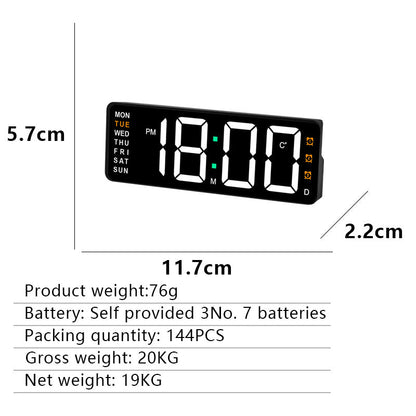 Digital wall clock with temperature and weekday display