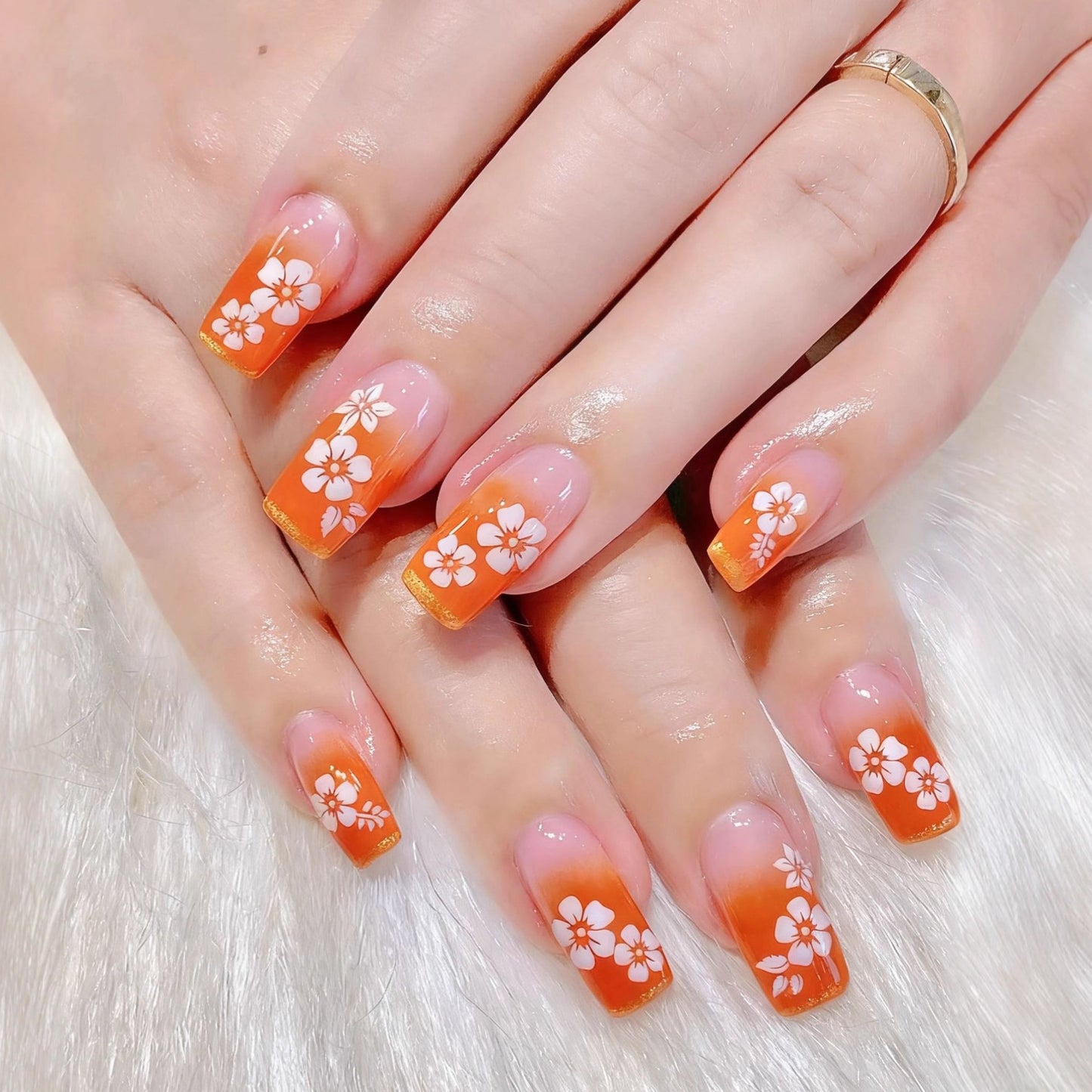 Artificial nails with tropical flower pattern and gradient Acalora