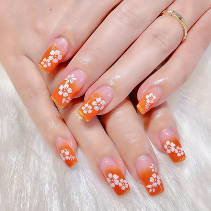 Artificial nails with tropical flower pattern and gradient Acalora