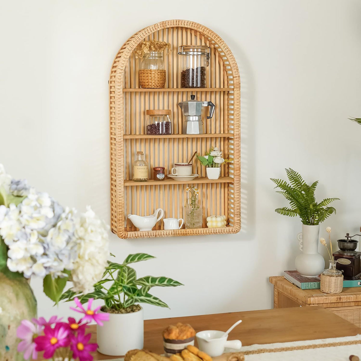 Round Wall Shelf Made of Natural Rattan Acalora