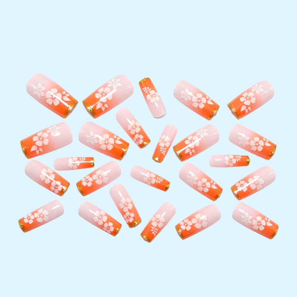 Artificial nails with tropical flower pattern and gradient Acalora