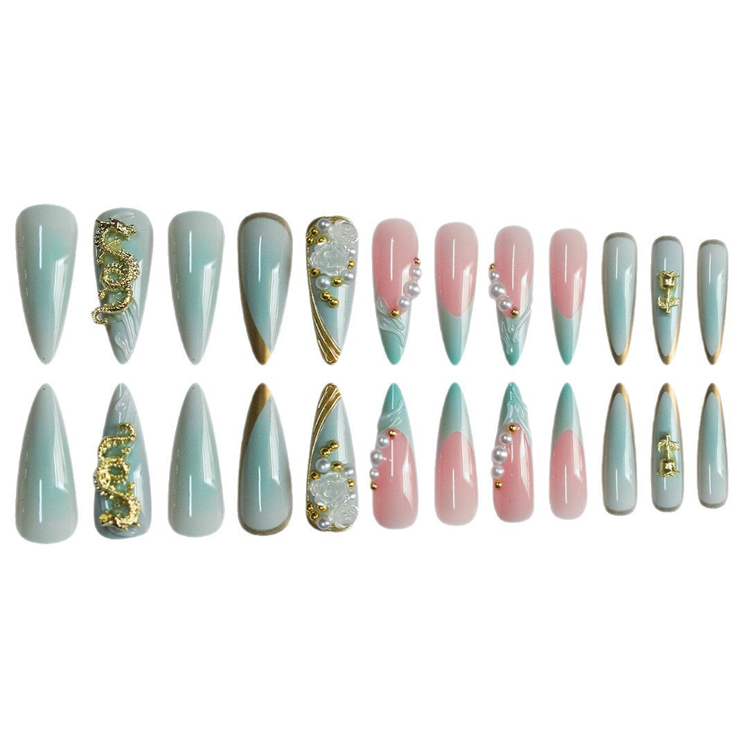 Luxurious Rhinestone and Floral Press-On Nail Art Acalora