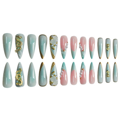 Luxurious Rhinestone and Floral Press-On Nail Art Acalora