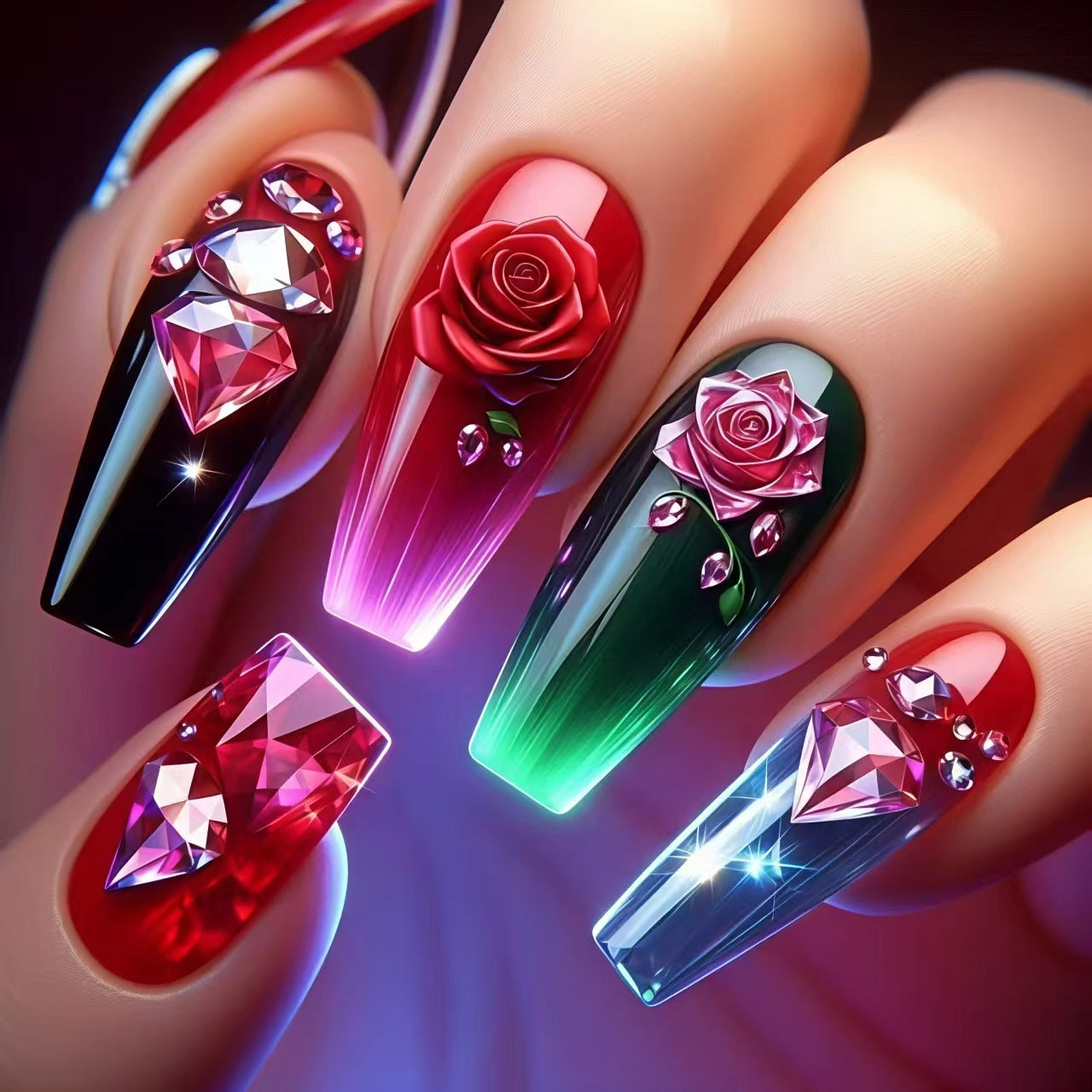 Floral Embellished Nail Art Acalora