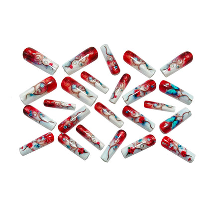 Artificial nails with floral 3D applications and glitter accents Acalora