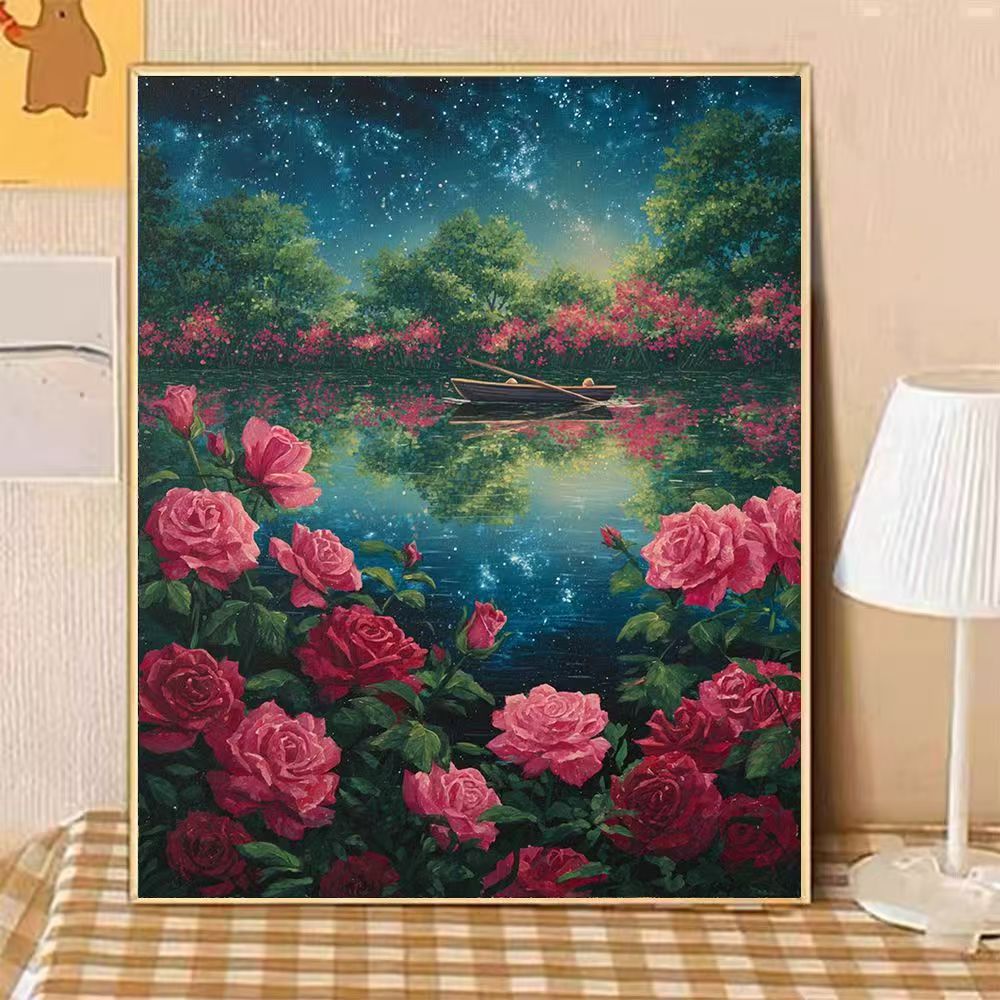 Scenic Night-time Floral Landscape Canvas Art