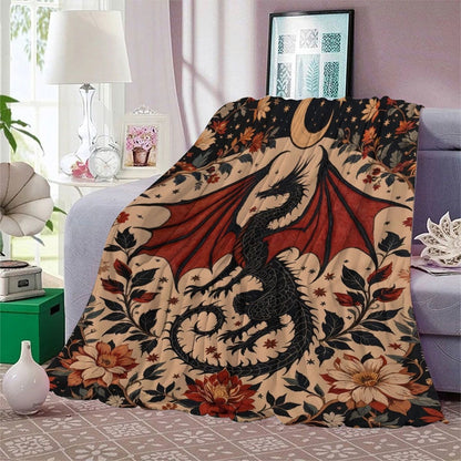 Dragon-Themed Mystical Fleece Blanket
