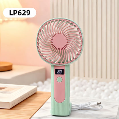 Women's Portable USB Handheld Fan with LED Display and Adjustable Speeds Skanto