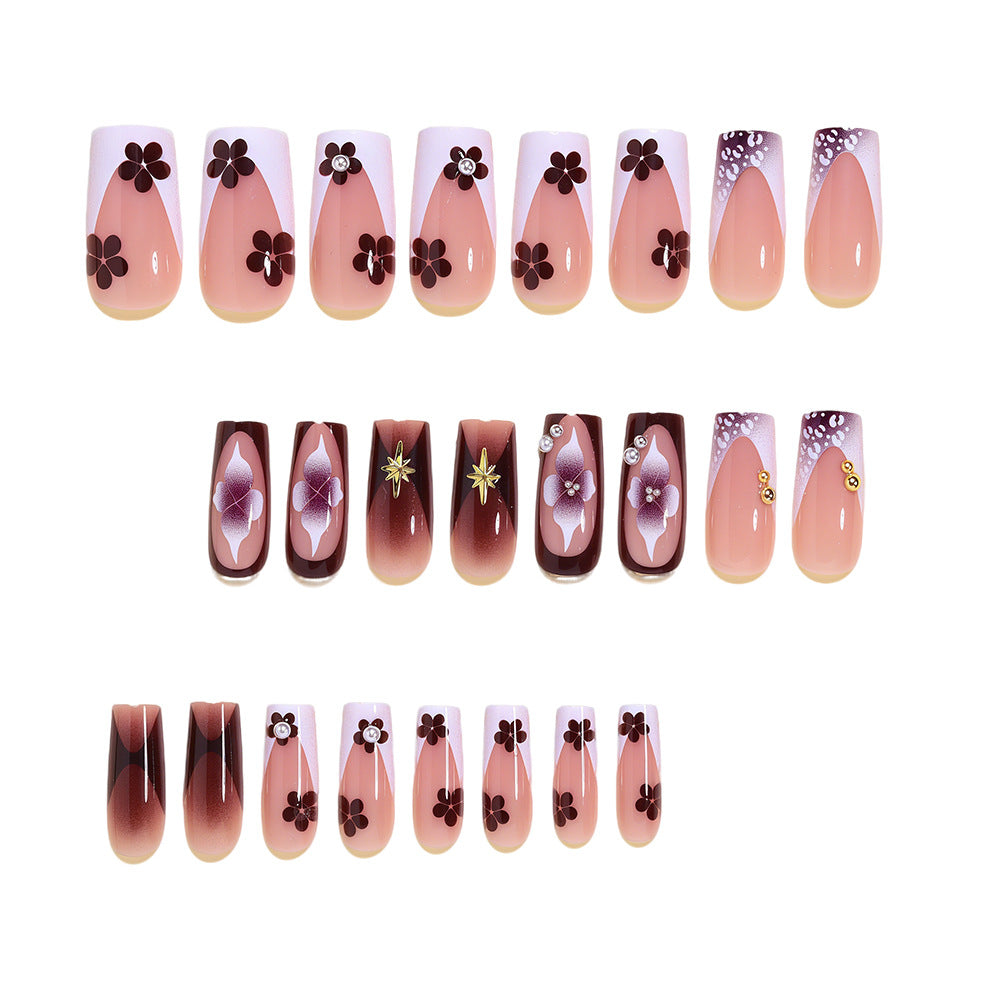 Artistic Acrylic Nail Design Set with Floral and Gold Accents Acalora