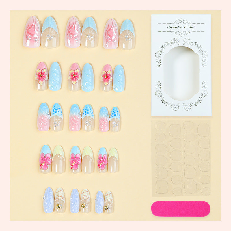 Decorative Press-On Nail Art Set with Premium Floral Designs Acalora