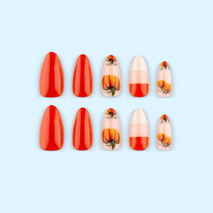 Artificial nails with autumn pumpkin design Acalora