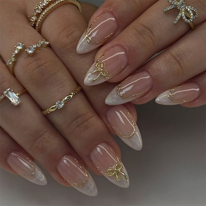 Elegant Press-On Nail Art with Gold Accents Acalora