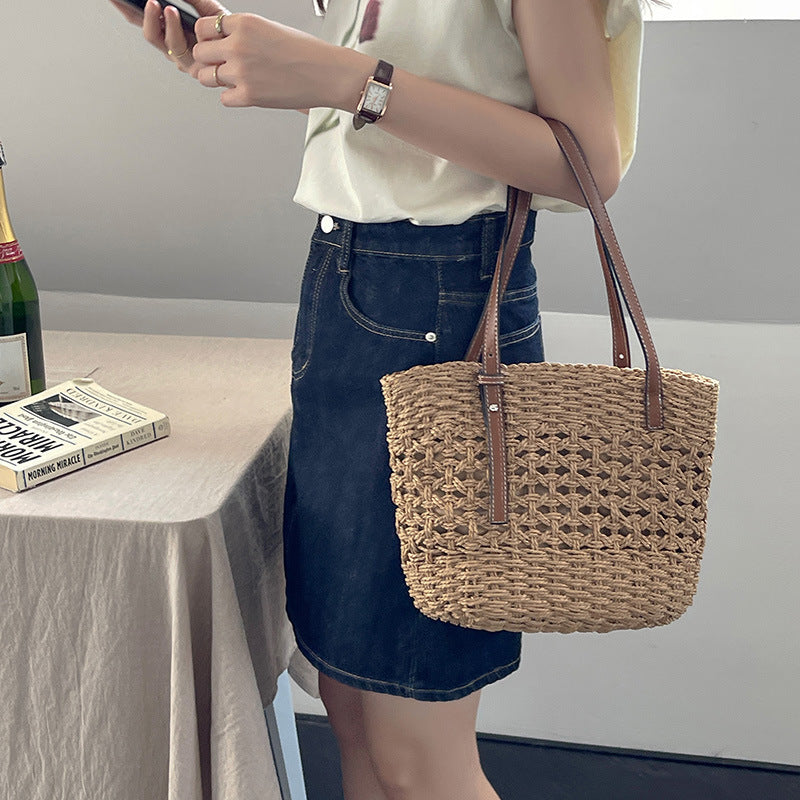 Women's Hand-knotted Basket Bag with high-quality fabric lining Karnz