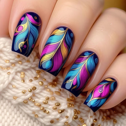 Artificial nails with colorful feather design Acalora