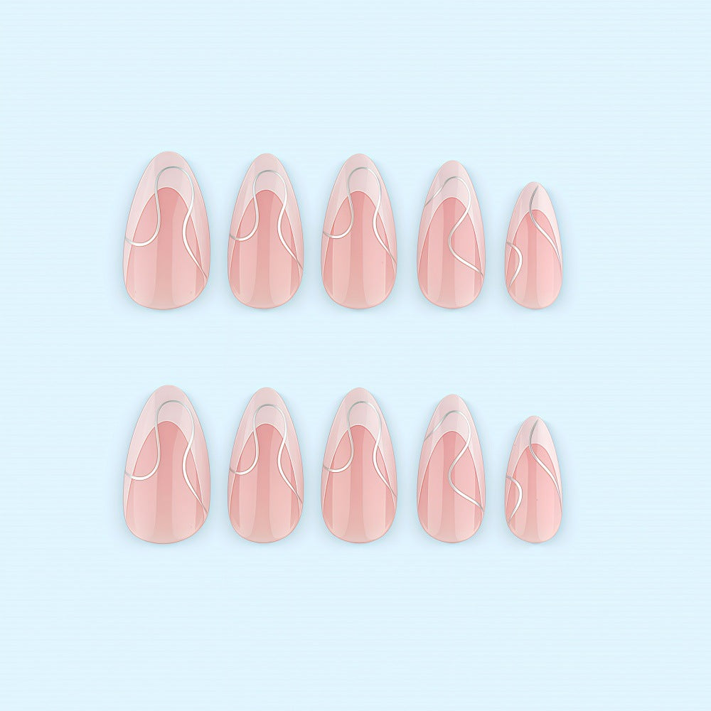 Artificial nails with elegant French design and curved accents Acalora