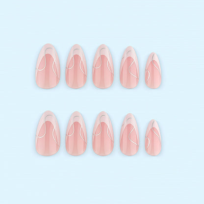 Artificial nails with elegant French design and curved accents Acalora