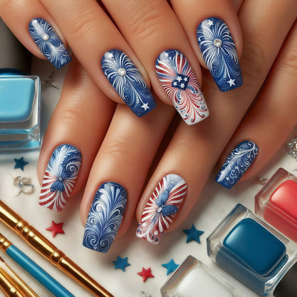 Patriotic design artificial nails Acalora