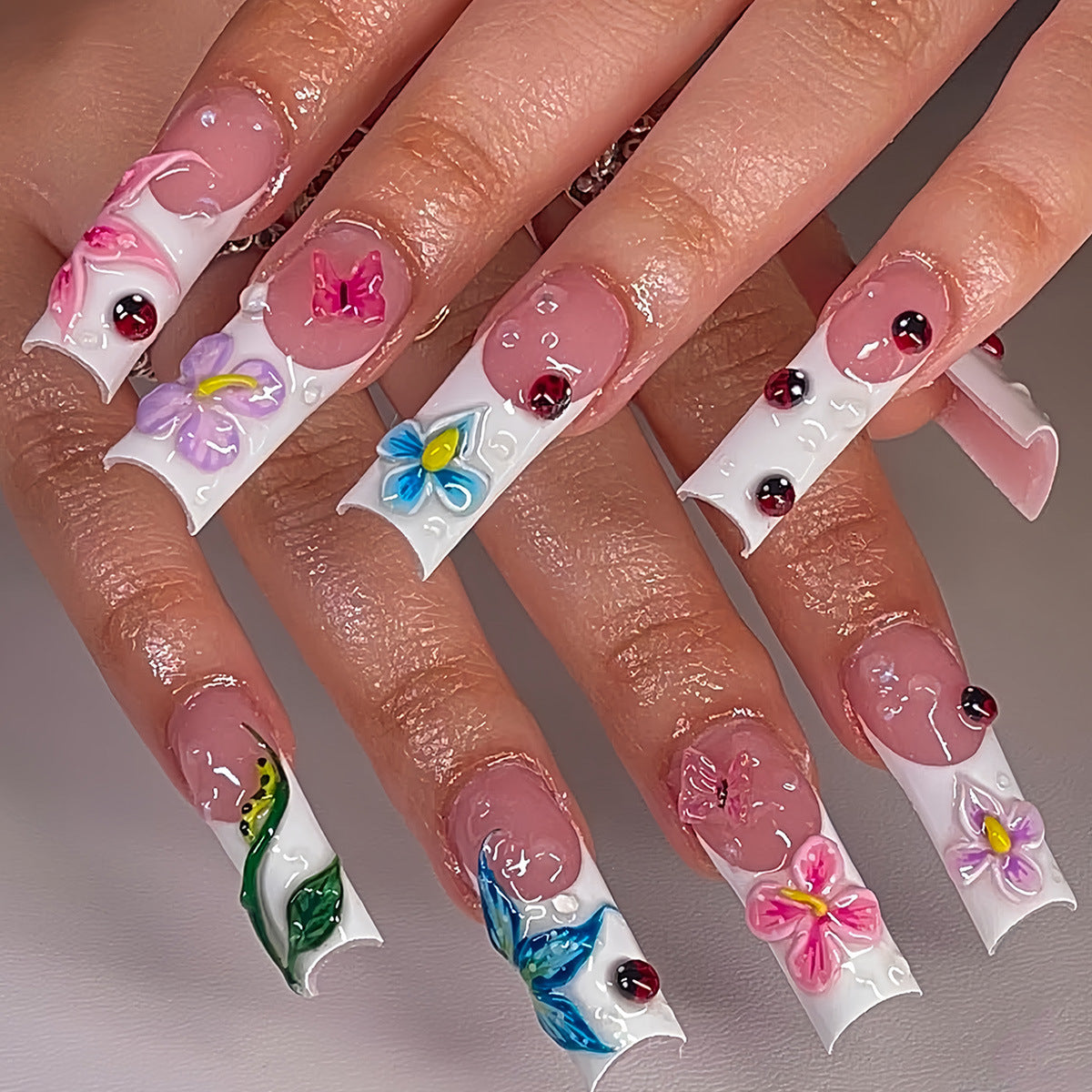 Floral Raised 3D Press-On Nail Set Acalora