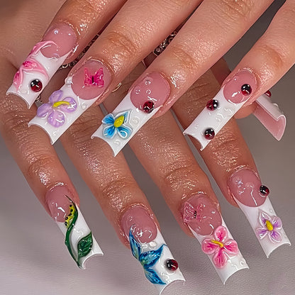 Floral Raised 3D Press-On Nail Set Acalora